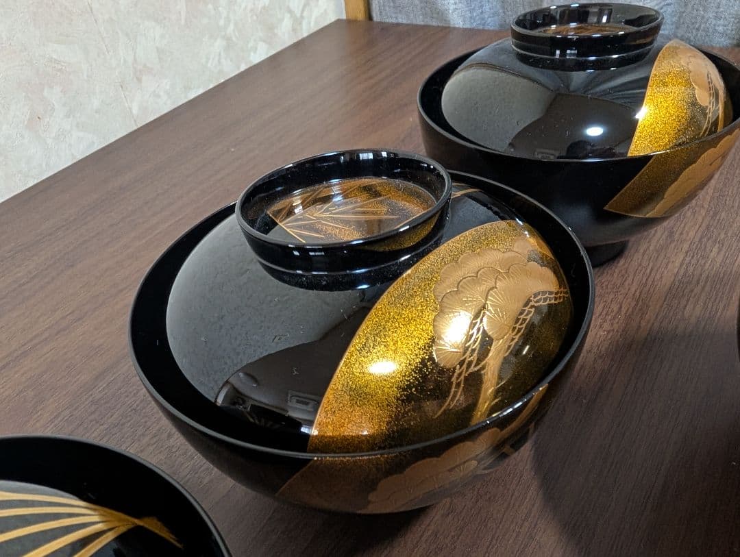 蒔絵　扇面　松竹梅　吸物椀　雑煮椀　煮物椀　５客セット　輪島塗