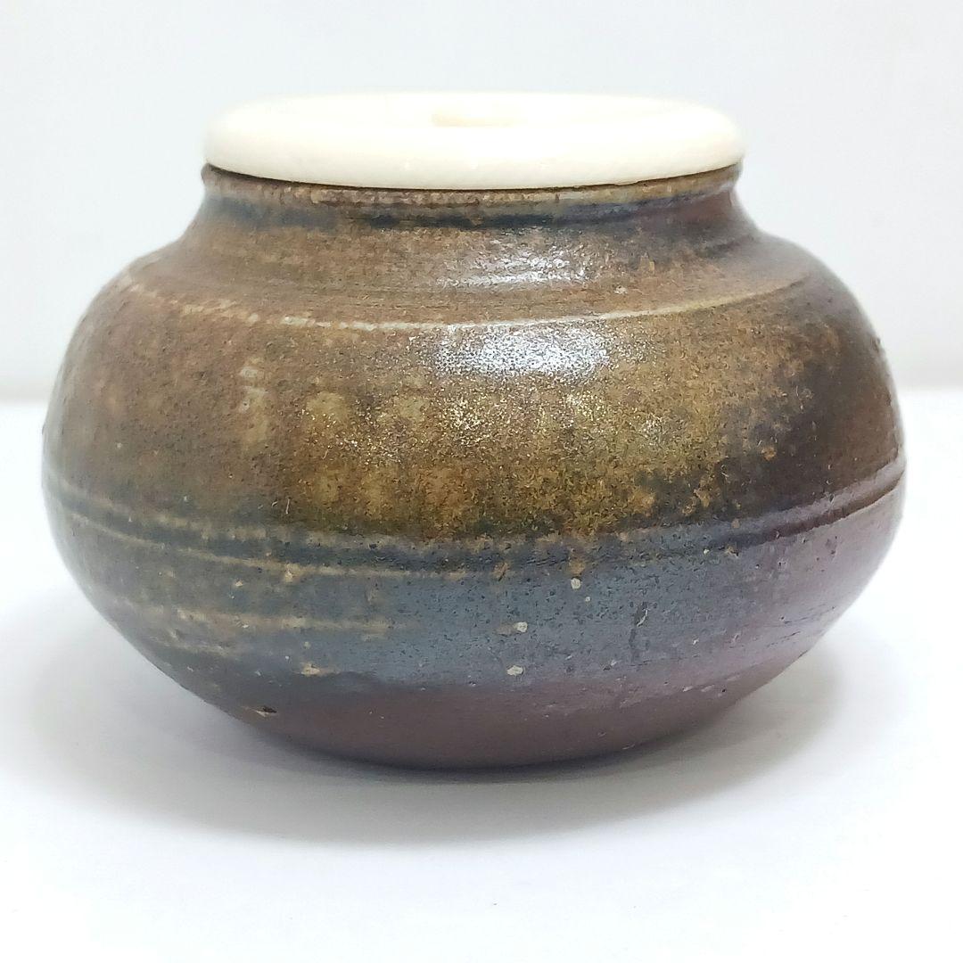 Y3339-5 備前焼 高原敏 茶入 共箱 古代名物裂仕覆付　#13