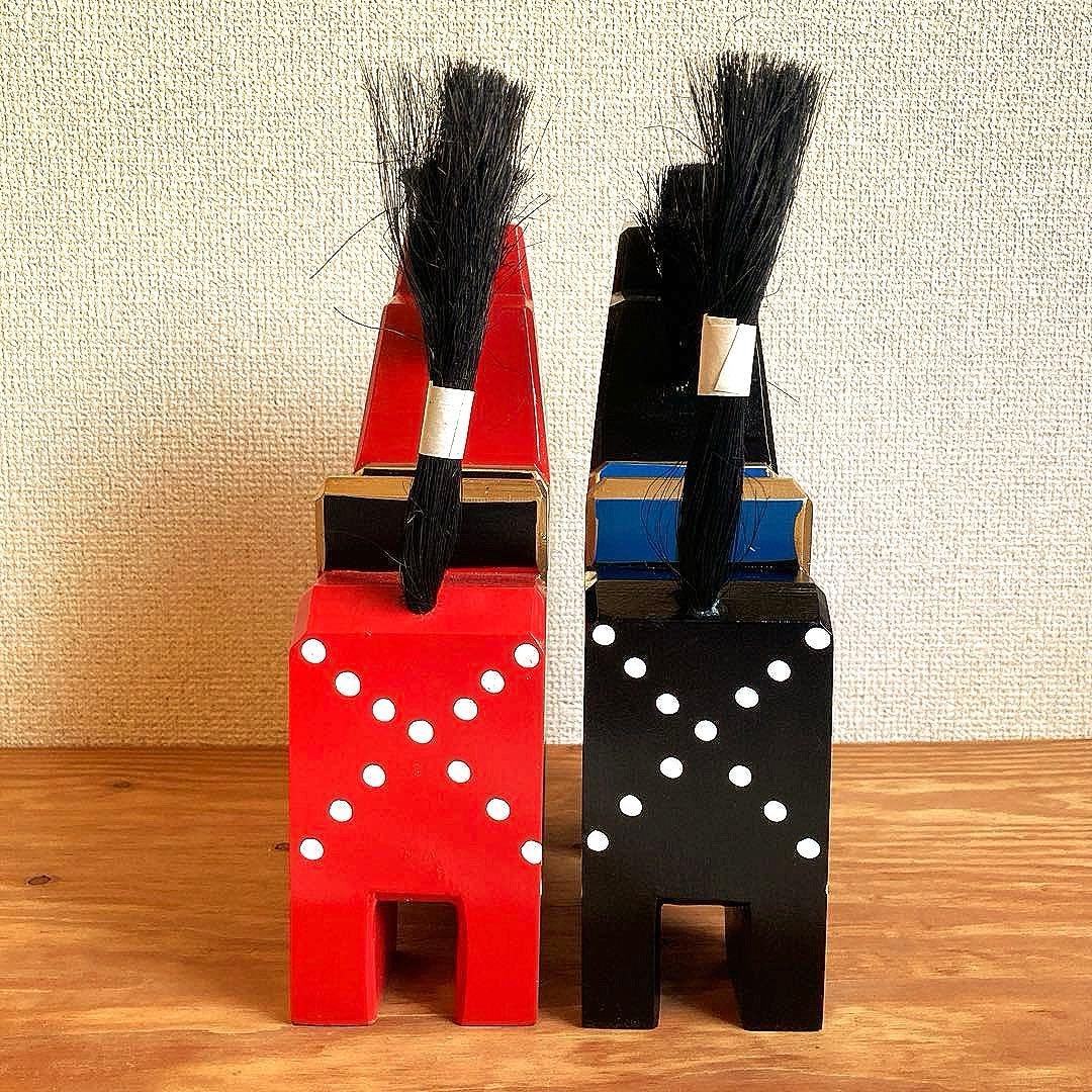 アンティーク八幡馬　約24cm　八戸郷土玩具　赤黒2体セット