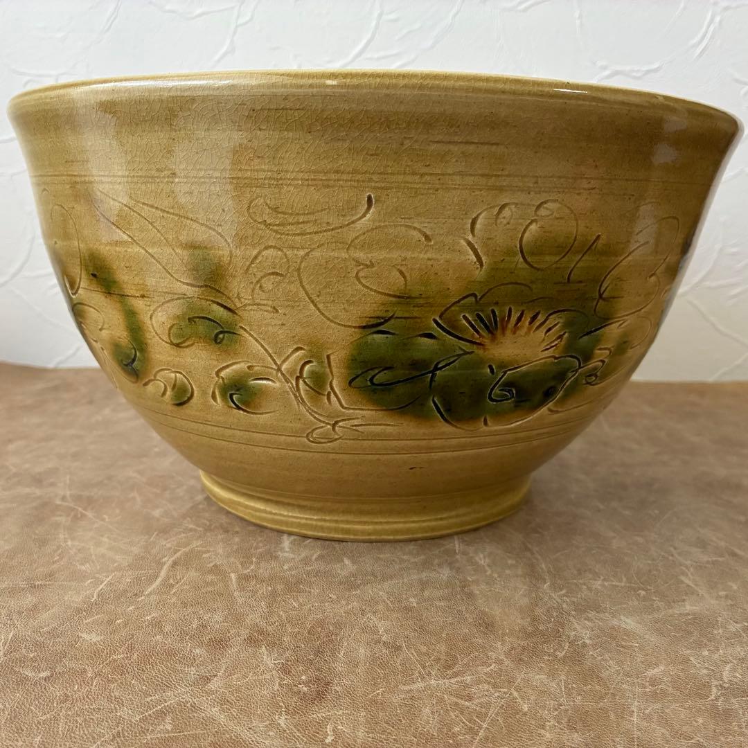 茶道具　黄瀬戸牡丹文　瓶掛　陶芸家　水野敬子作　陶器　五徳付　共箱入　未使用