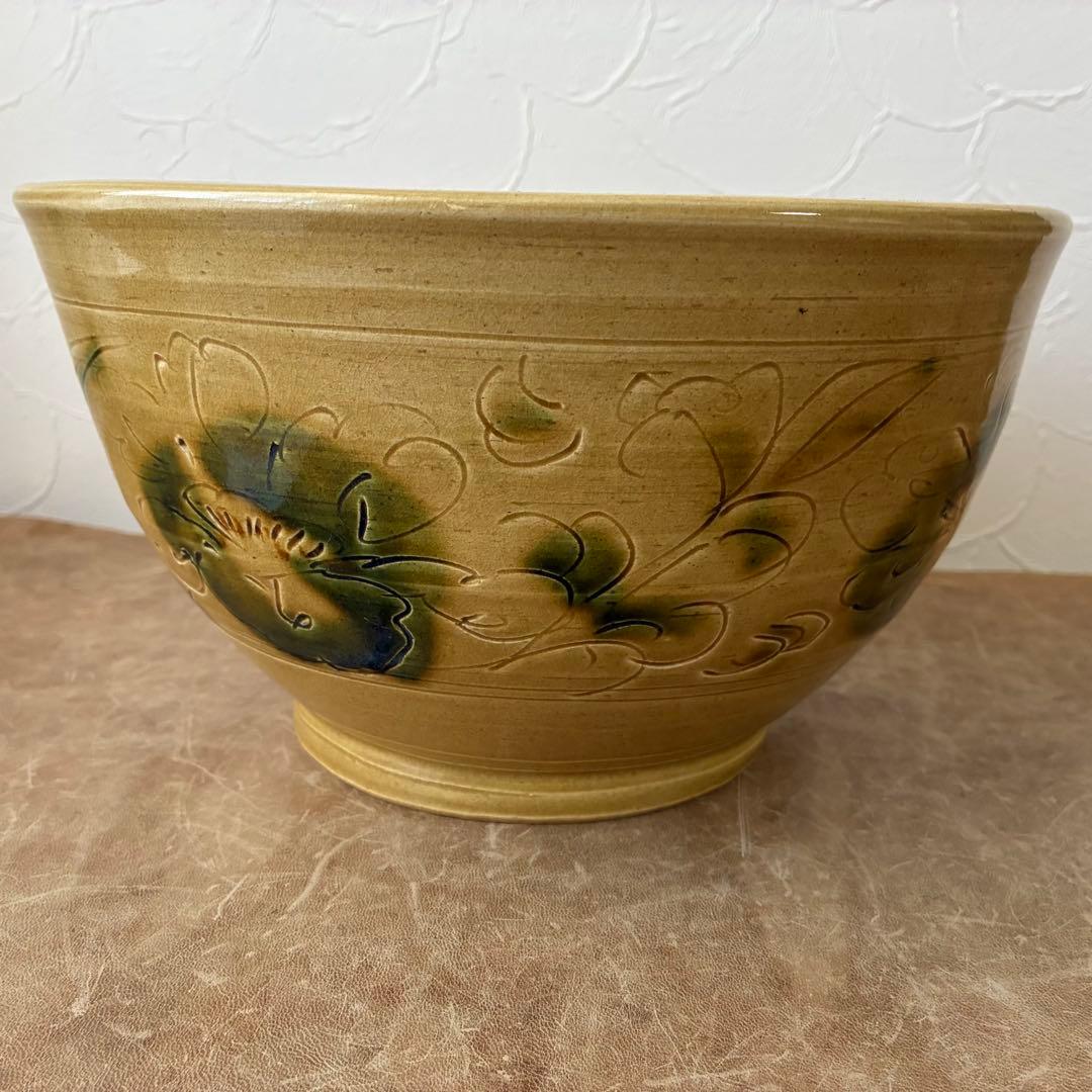 茶道具　黄瀬戸牡丹文　瓶掛　陶芸家　水野敬子作　陶器　五徳付　共箱入　未使用