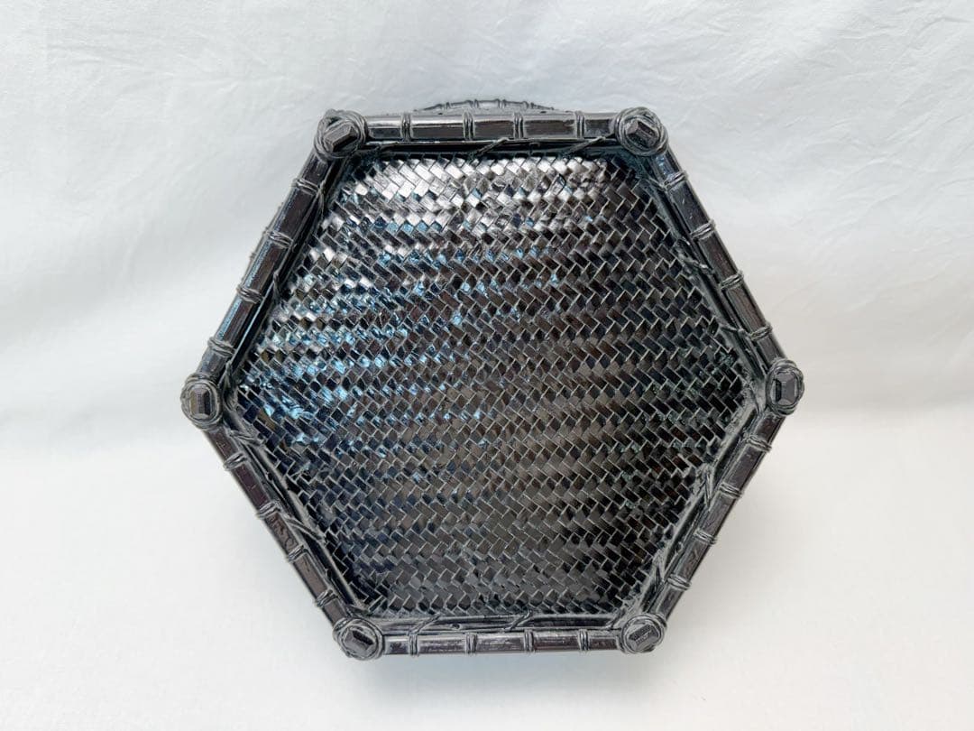 未使用 茶道具 唐物写六角 炭斗 炭入 炭点前元箱