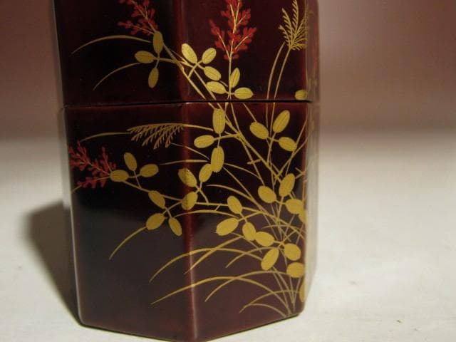 ☆飛来一閑　萩に雁八角棗☆裏千家十四代淡々斎花押☆u479