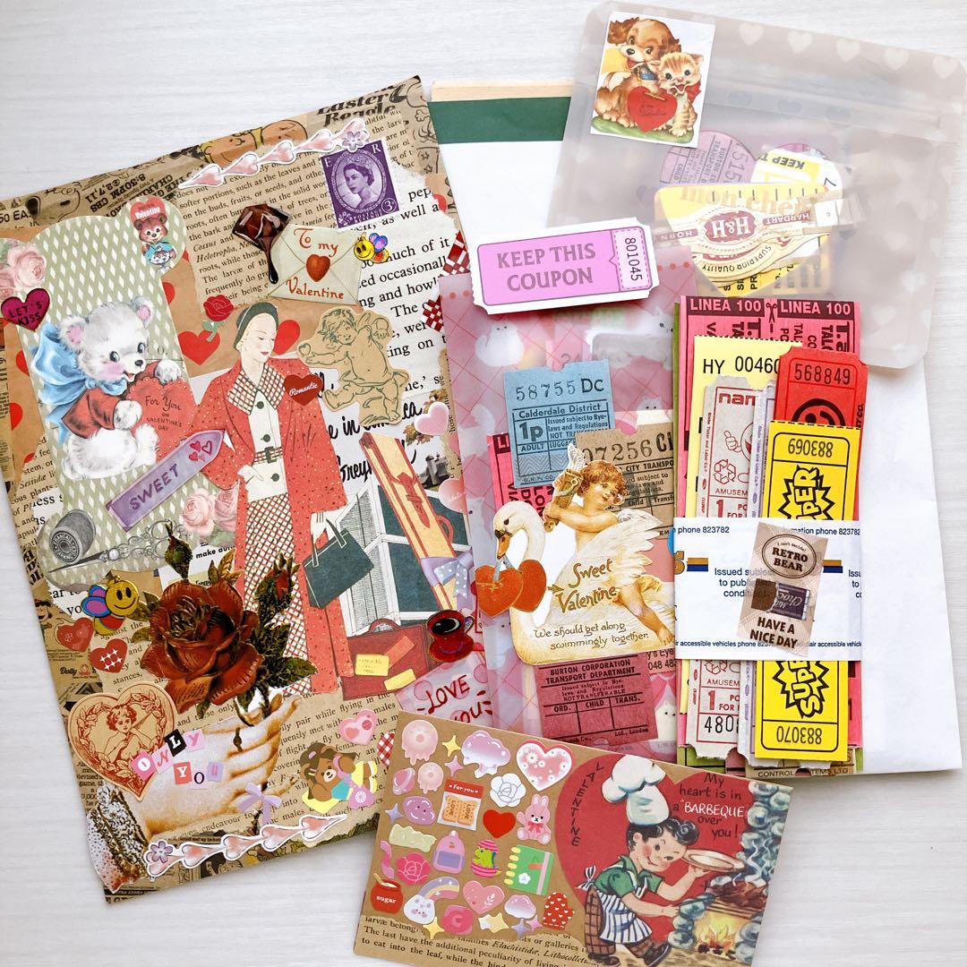 【80サイズ】デザぺ紙もの大量詰め合わせコラージュ素材 メモ シール