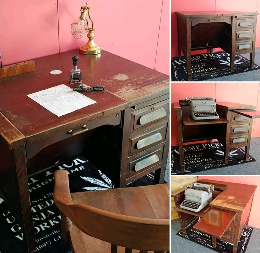 アメリカンヴィンテージ タイプライター付き ウッドデスク 引き出し×3 デスク