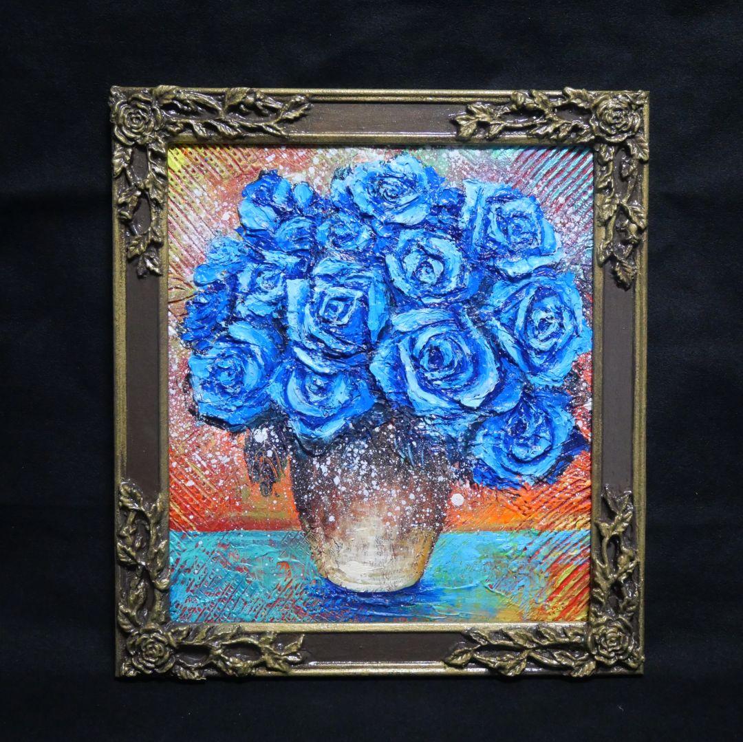 油絵 油彩 油彩画 絵 絵画【青い薔薇】