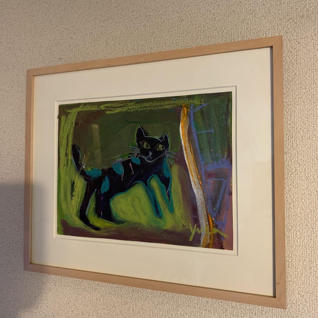 長谷川ゆか　タイトル「おでかけ」　猫の絵画