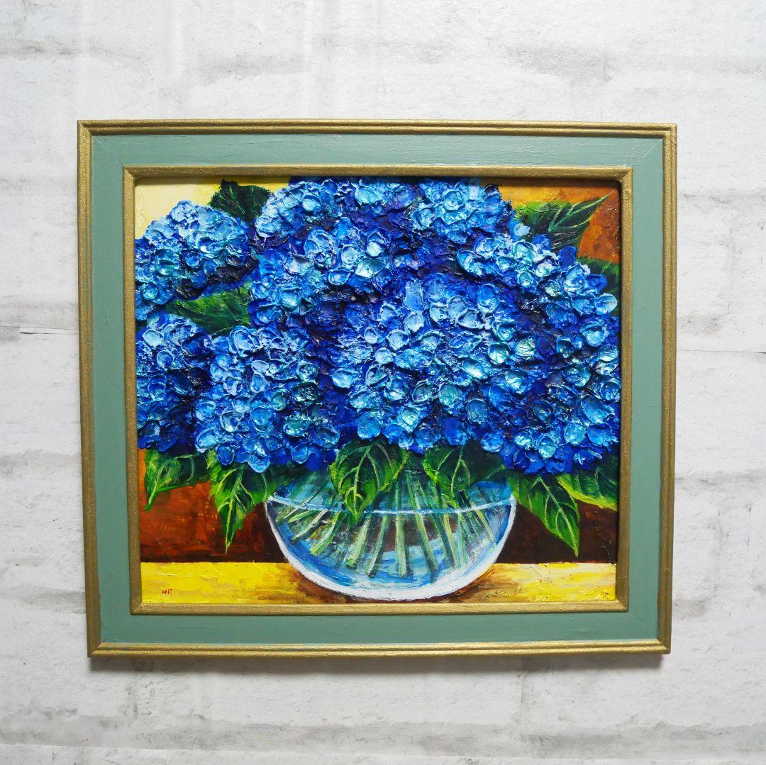 油絵 油彩 油彩画 絵 絵画【青い紫陽花】