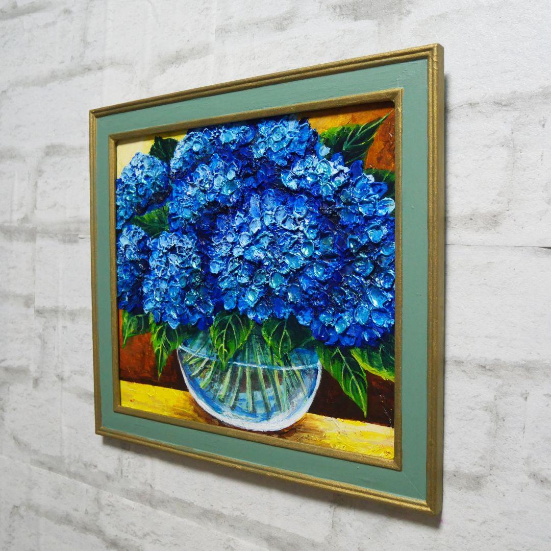 油絵 油彩 油彩画 絵 絵画【青い紫陽花】