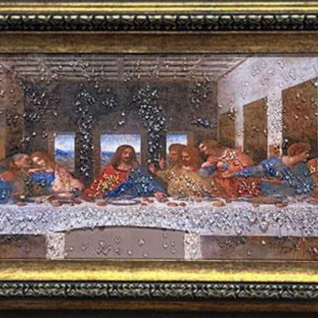 輸入雑貨　天然石　名画　『最後の晩餐』クリスタルアート　絵画　水晶絵　宝石アート