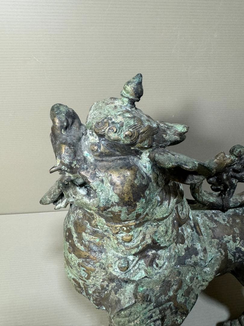 2217 古銅　青銅器　獅子 尊　饕餮紋　唐物 時代物