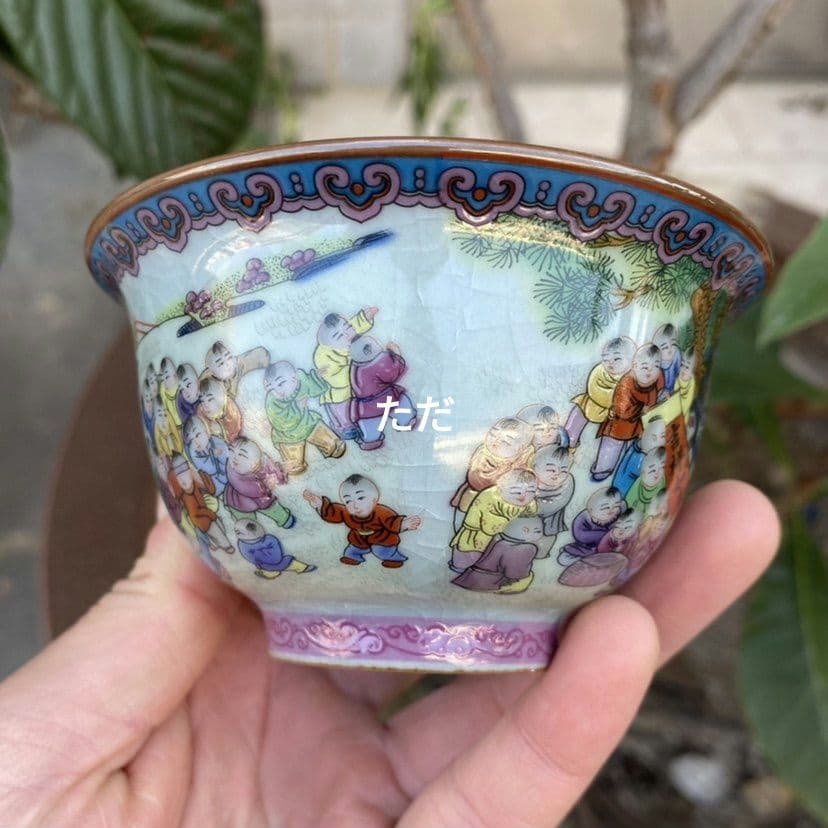 景徳鎮 陶磁器 百子図三才蓋碗 湯飲み 煎茶器 茶道具 新品未使用