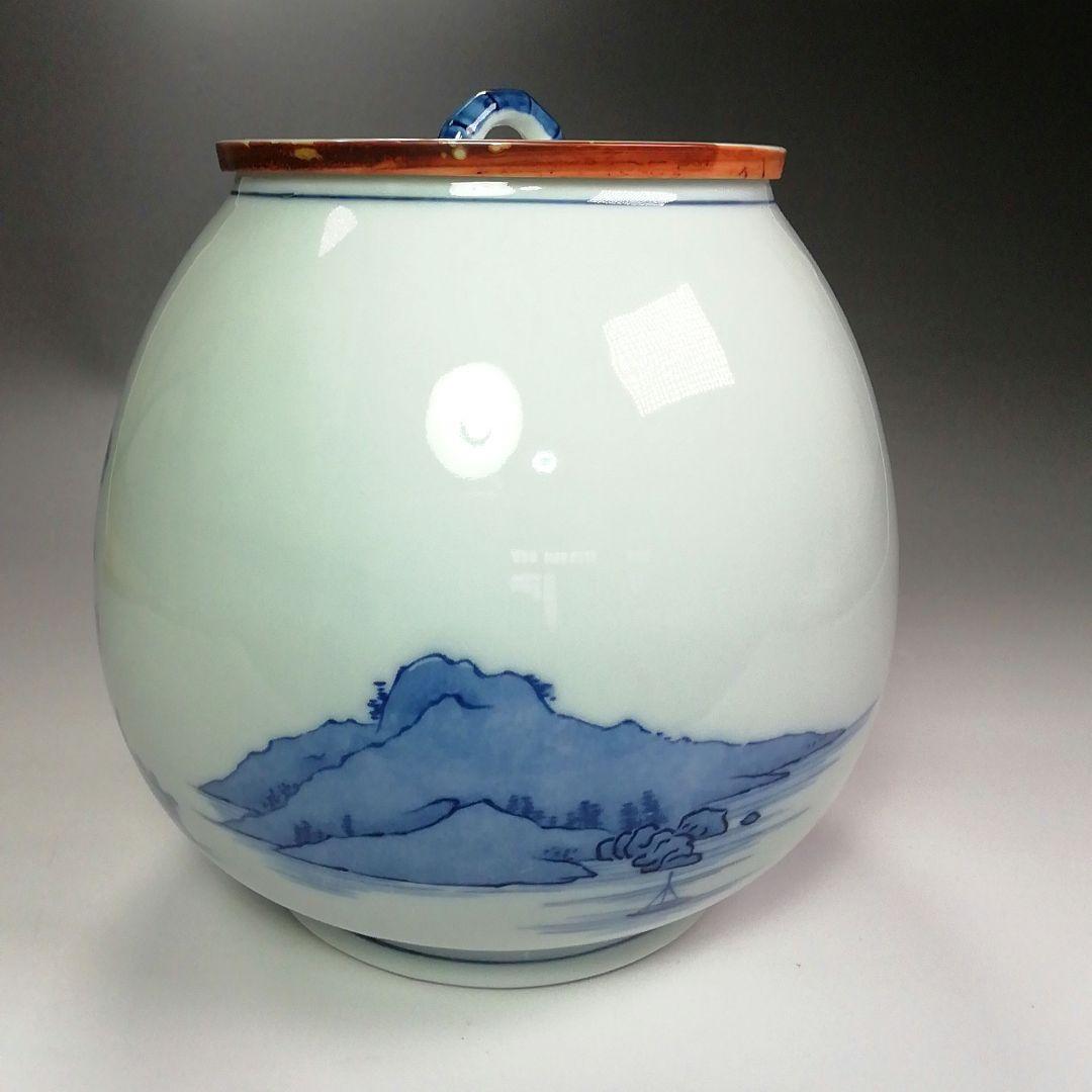Ｓ４０２　水指　『染付　山水芋頭形』『加藤郷山造』　共箱　茶道具