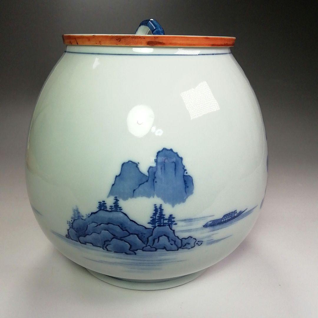 Ｓ４０２　水指　『染付　山水芋頭形』『加藤郷山造』　共箱　茶道具