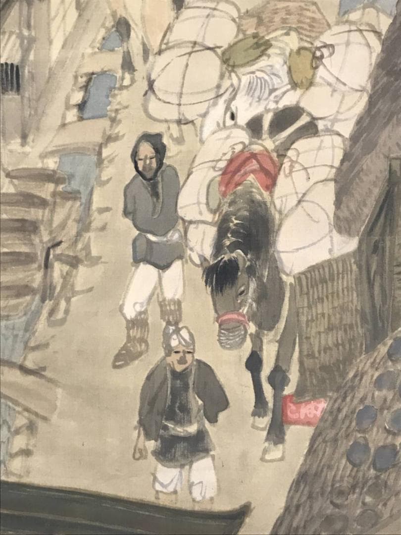 平野晃岳/山水図/宿場図/人物図/東海道五十三次図/掛軸/名家伝来/AB-976