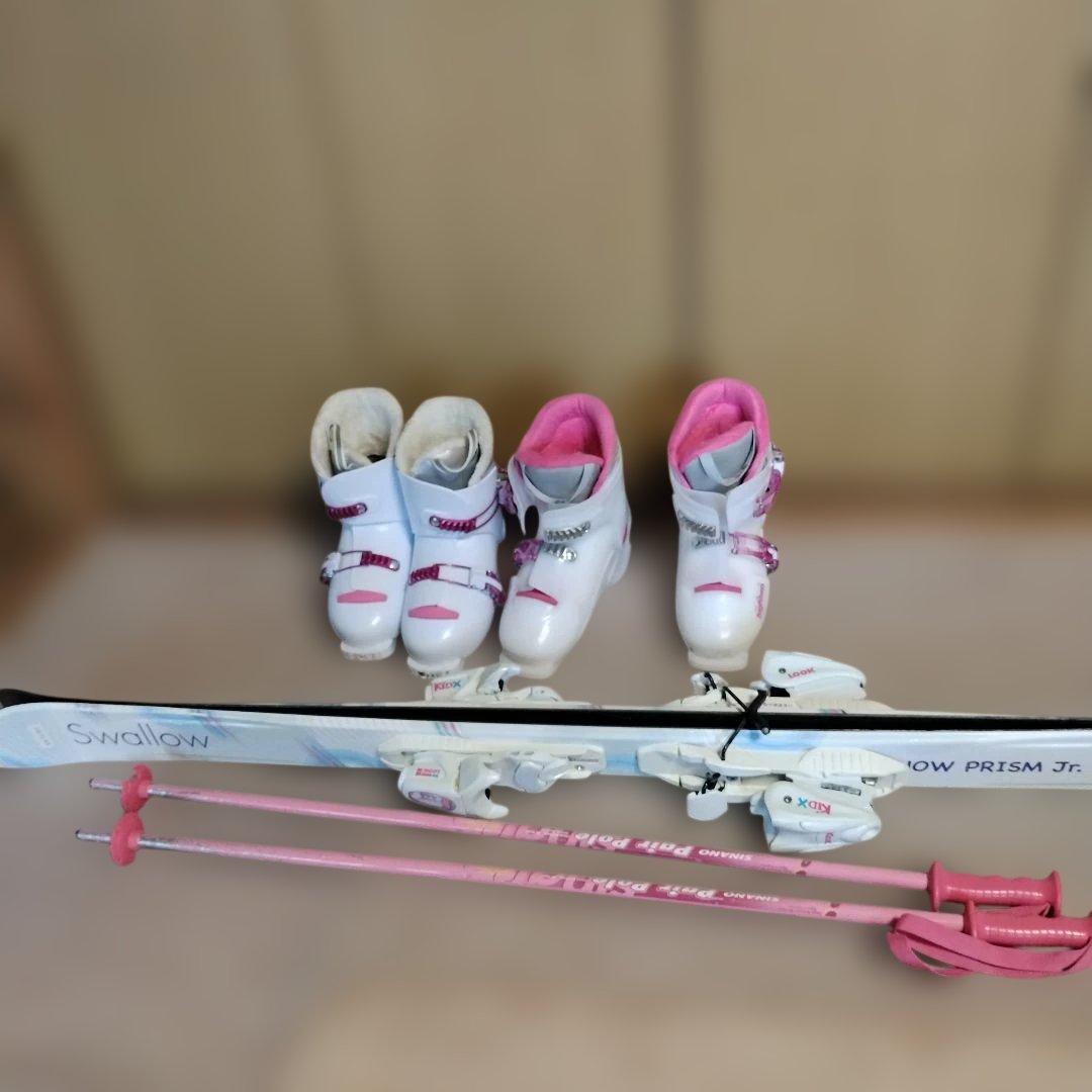 送料無料　120 スキーセット　靴2セット　ストック　女子　22　ビンディング