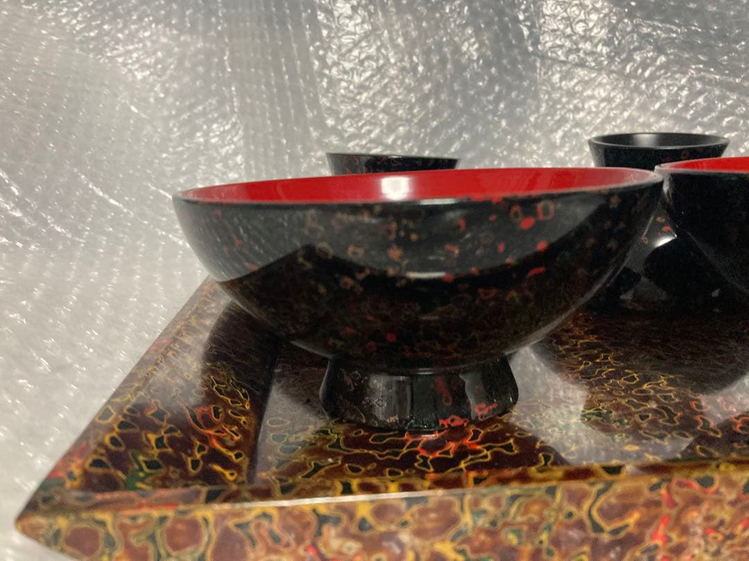 伝統工芸津軽漆　手描き桜汁椀　お盆