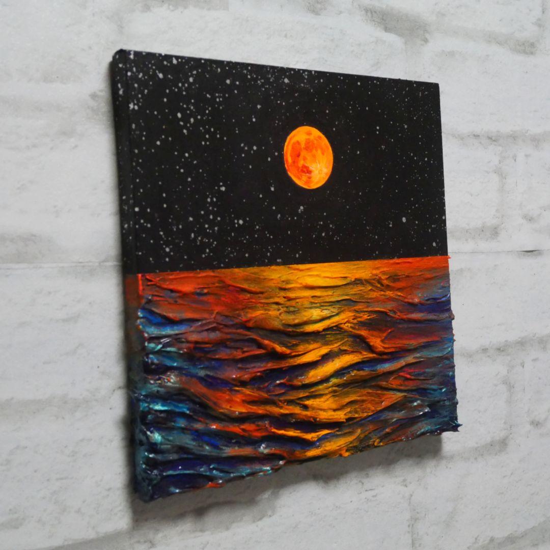 油絵 油彩 油彩画 絵 絵画 【オレンジ色の満月】
