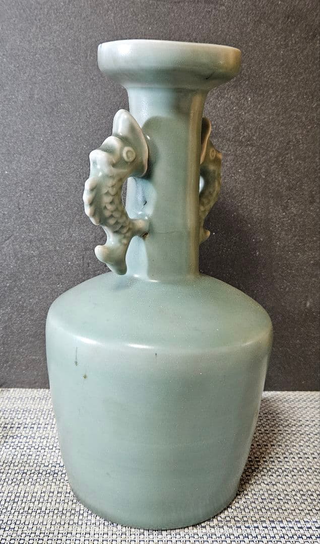 中国古美術　中国古陶磁器　鈞窯系　汝窯系　天青釉　双魚耳　大瓶　花入　オブジェ