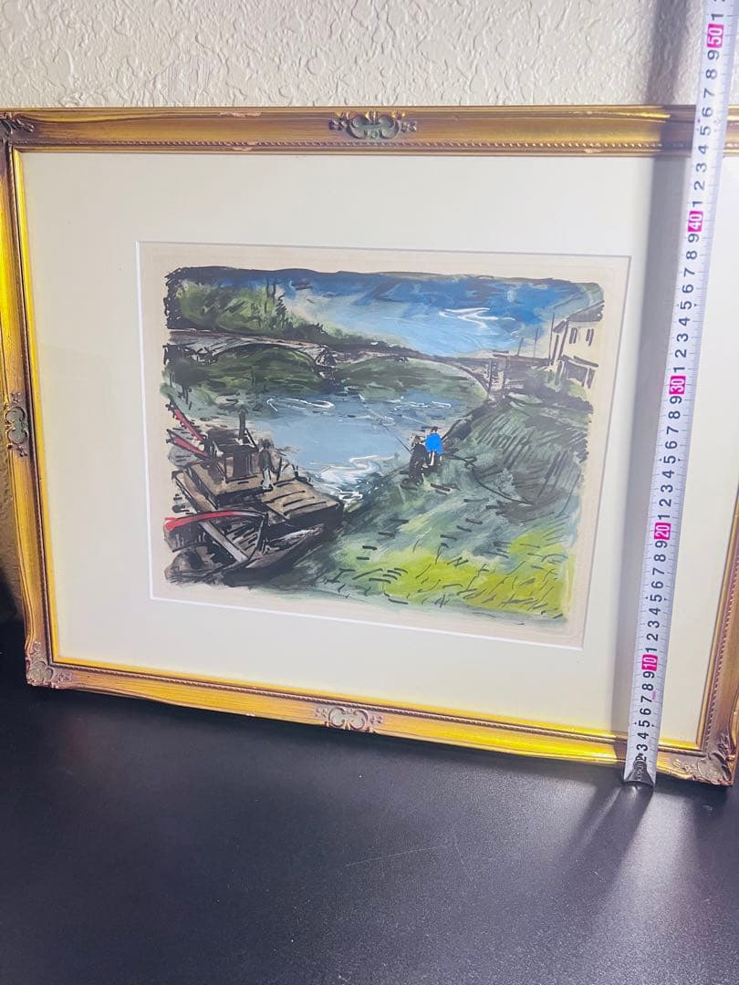 風景 パステル画 金色フレーム 約30cm x 40cm