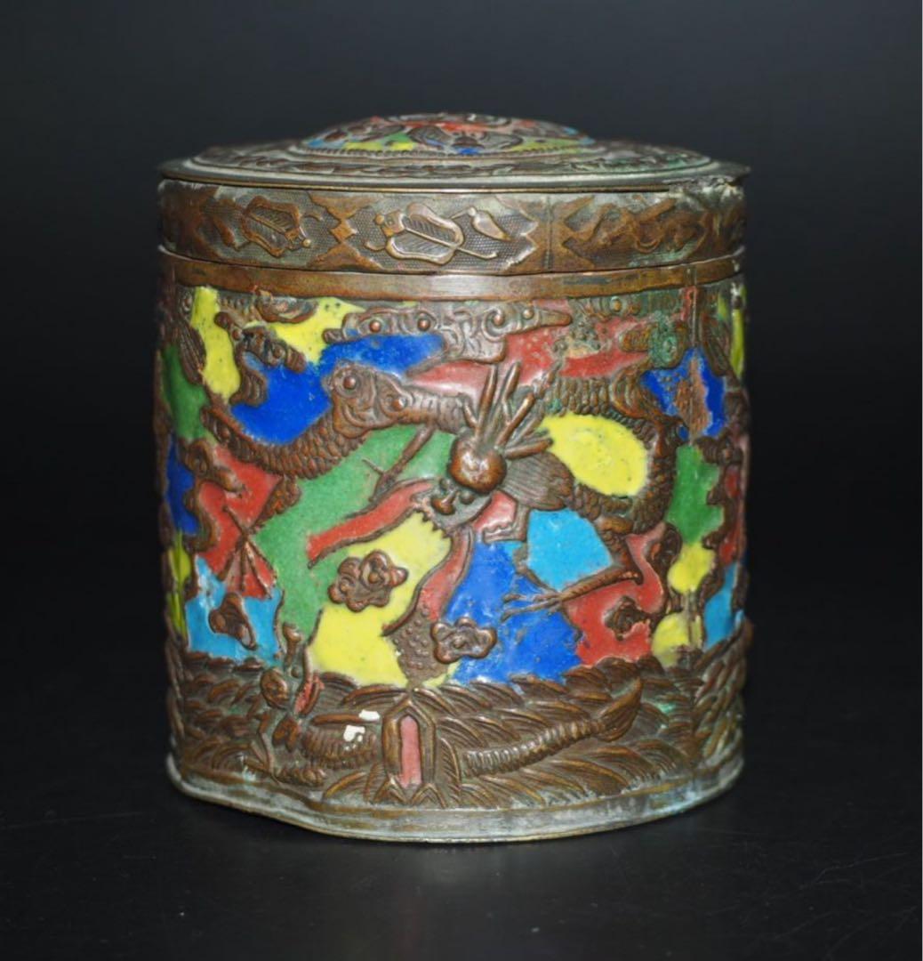 送料無料　江戸～明治　七宝龍文茶筒・茶入　茶道具　検/銀瓶鉄瓶茶托茶壺古錫玉川堂