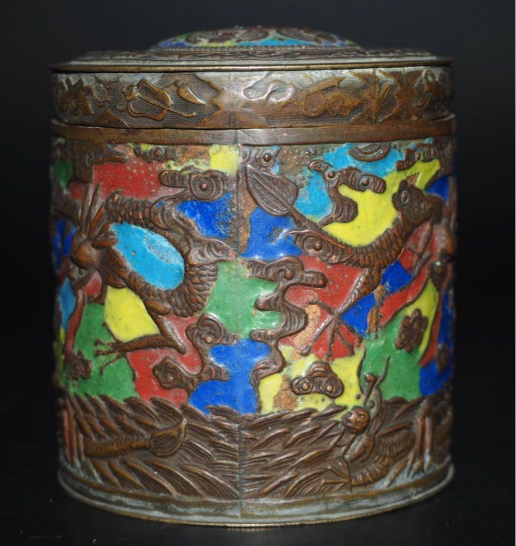 送料無料　江戸～明治　七宝龍文茶筒・茶入　茶道具　検/銀瓶鉄瓶茶托茶壺古錫玉川堂