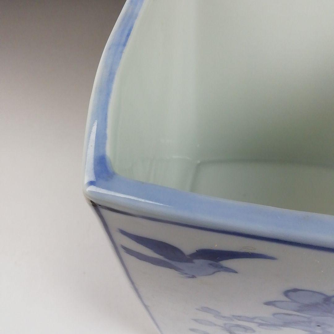 Ｗ１２０　水指　『染付　四君子文　四方』『平安　祥堂 造』　共箱　茶道具