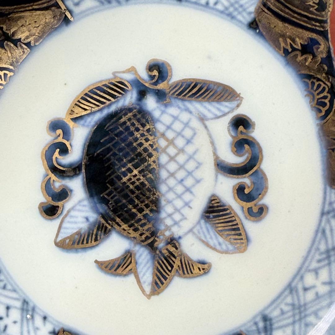 明治時代　染錦龍鳳凰文中鉢　2個　花唐草文　角冨印　古器を楽しむ　アンティーク器