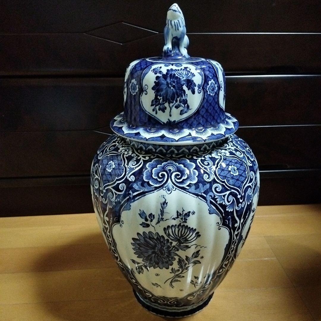 デルフトブルー ジンジャー；ロイヤルスフィンクスのフ−ドック壷、花柄の壷