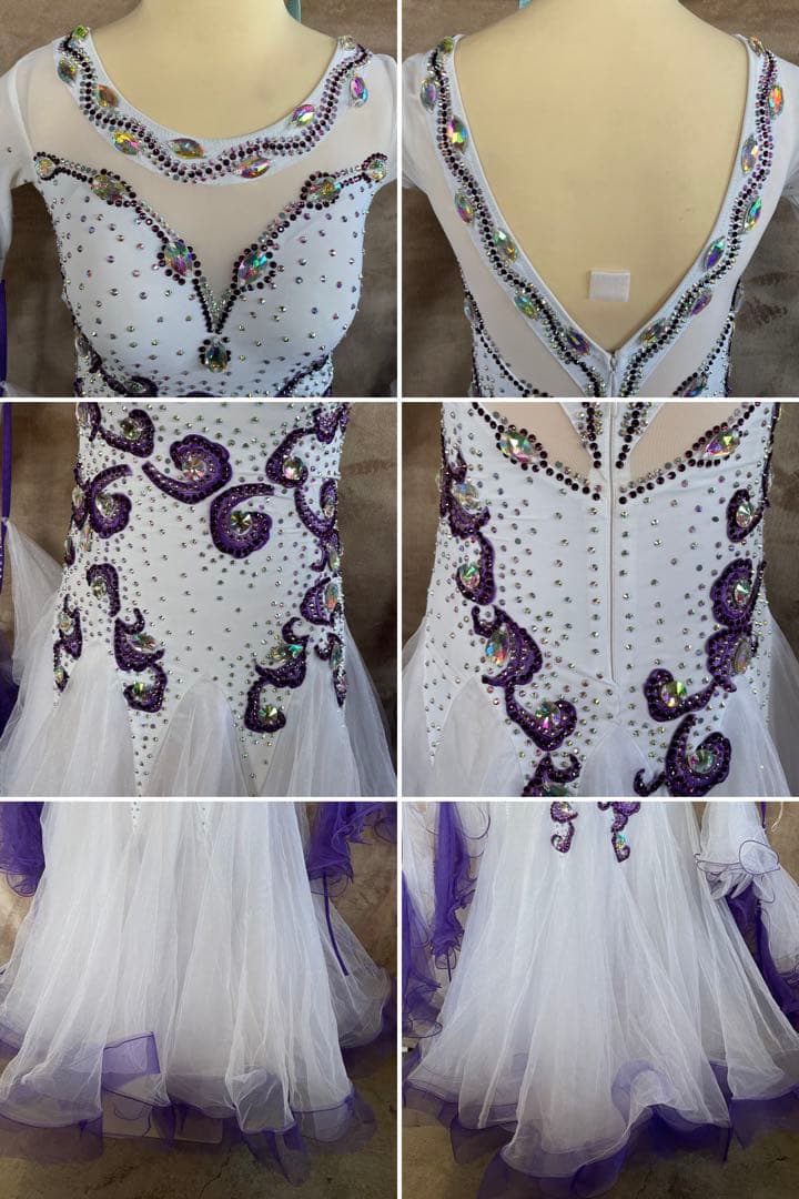 社交ダンス　ラテンダンス　ドレス衣装　レース　白　紫　S1121