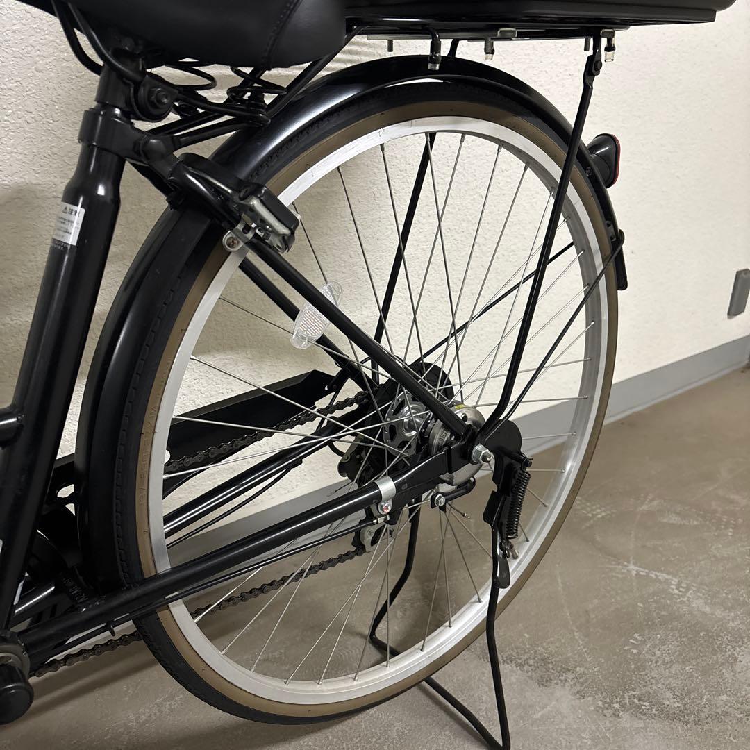 黒のシティサイクル 前後カゴ付き 27インチ　丸石　オートライト　自転車