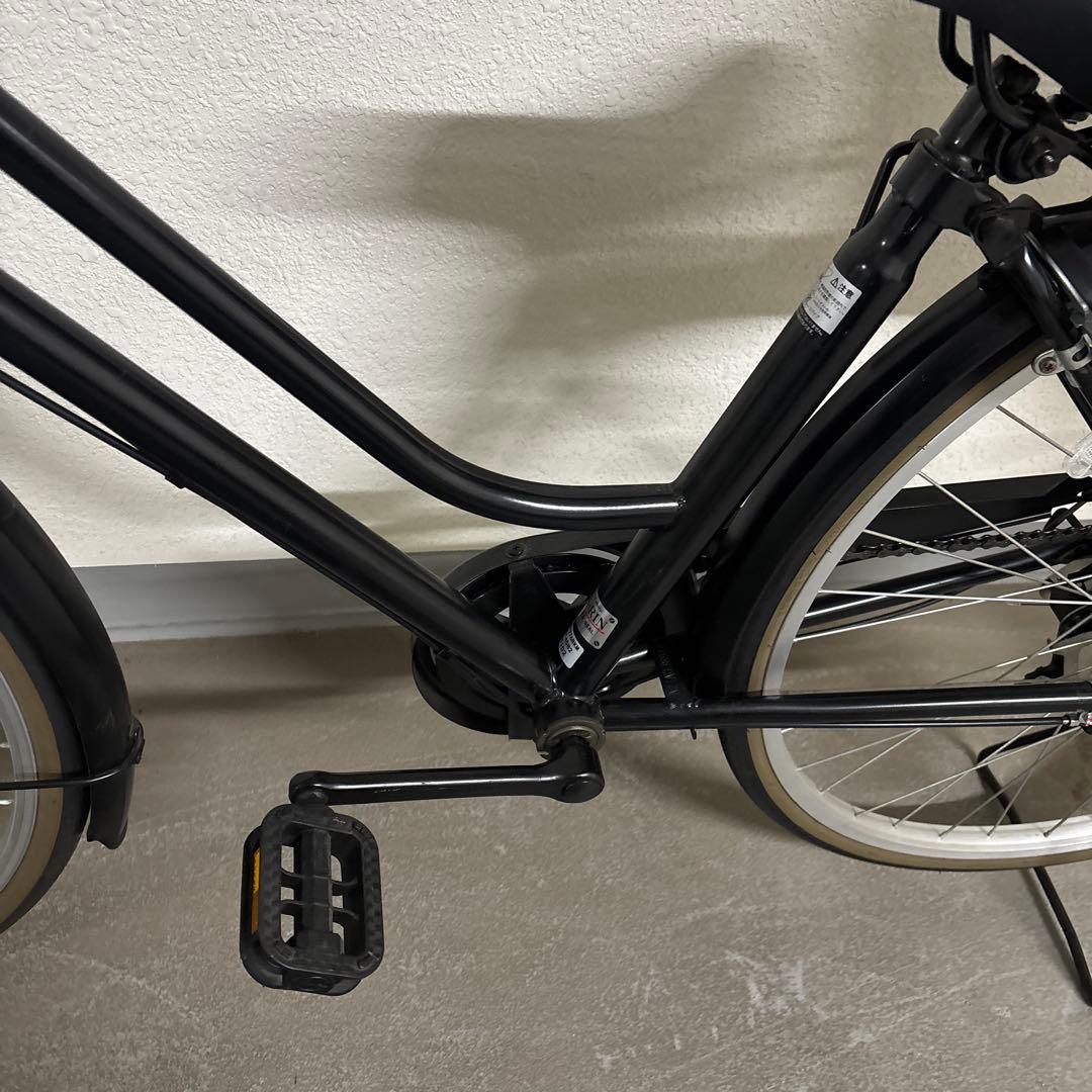 黒のシティサイクル 前後カゴ付き 27インチ　丸石　オートライト　自転車
