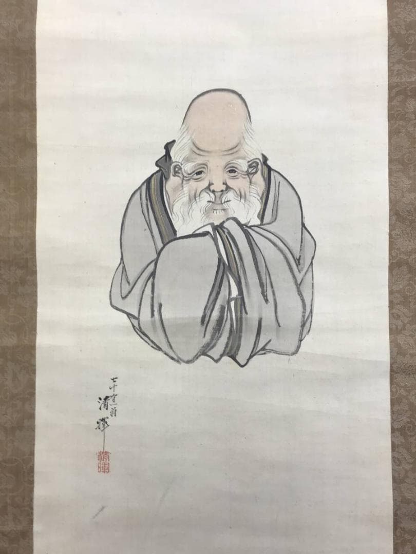 真作/横山清暉/寿老人図/七福神のうちの一人/人物図/掛軸☆宝船☆AE-309