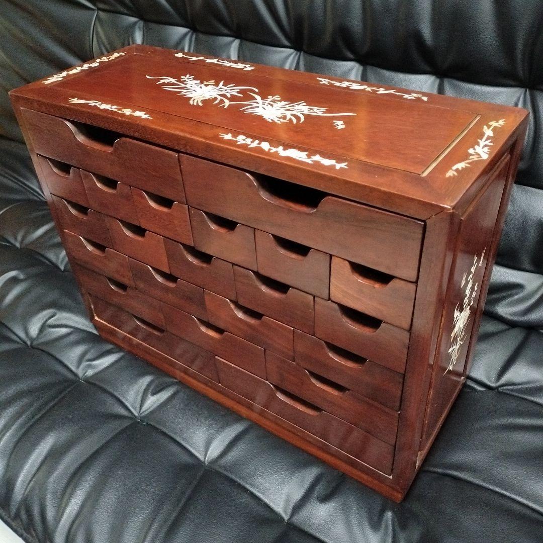 花梨 螺鈿細工 無垢材 唐木製 小物入れ アンティーク レトロ 棚 天然木 箪笥