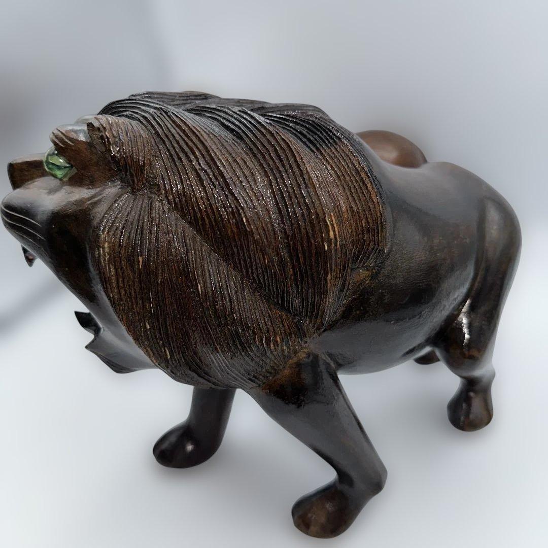 魔除け骨董品ライオンの木製彫刻 2体セット