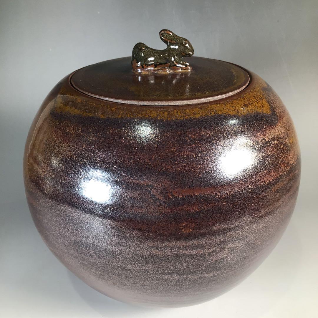 Ｎ６０４　水指　『高取焼』『碧山窯造』『兎摘み』　共箱　茶道具