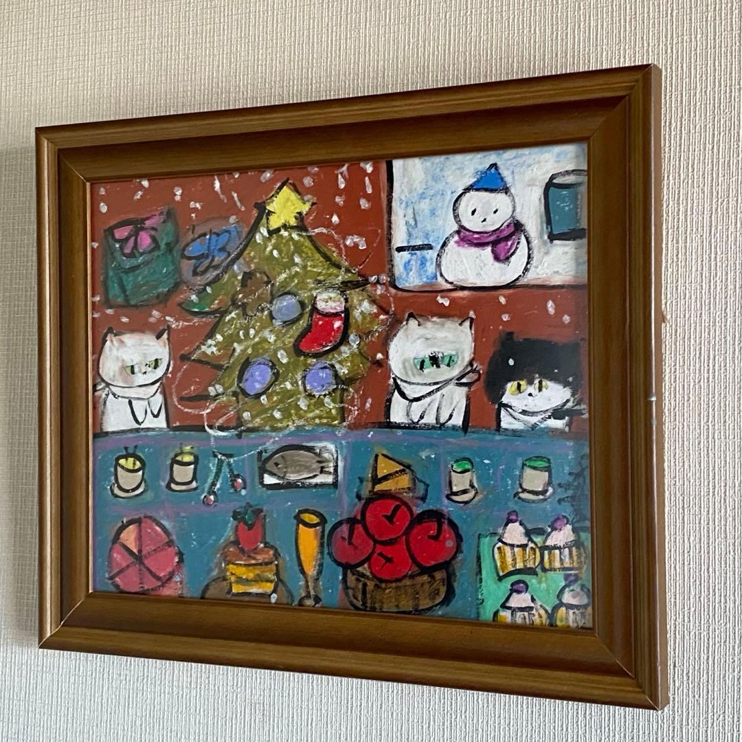 絵画 。壁掛け絵☆【猫ちゃんたちの幸せなクリスマスパーティー】05