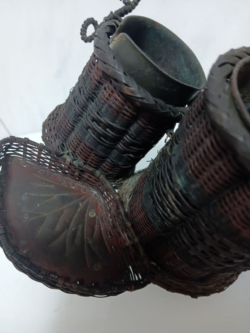 江戸時代武家旧家蔵出古銅製編込み細工茶道具置物アンティーク飾りコレクション