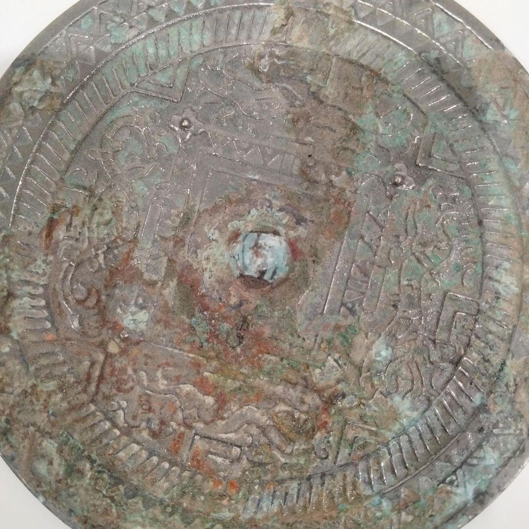 V364 中国 白銅 花弦文鏡 古鏡 白銅鏡 直径9㎝ J