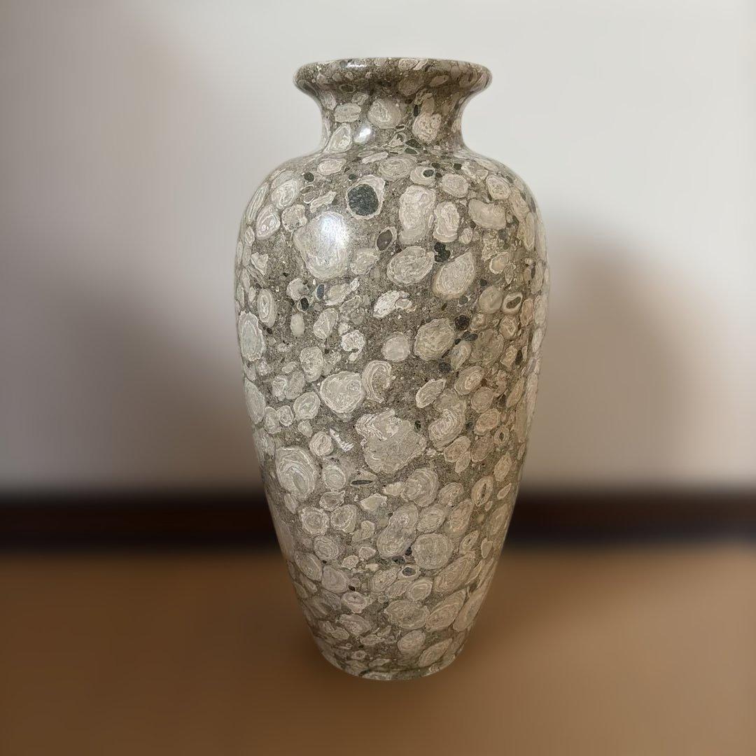 天然石製 花器 花瓶 化石模様 石工芸　什器　オブジェ