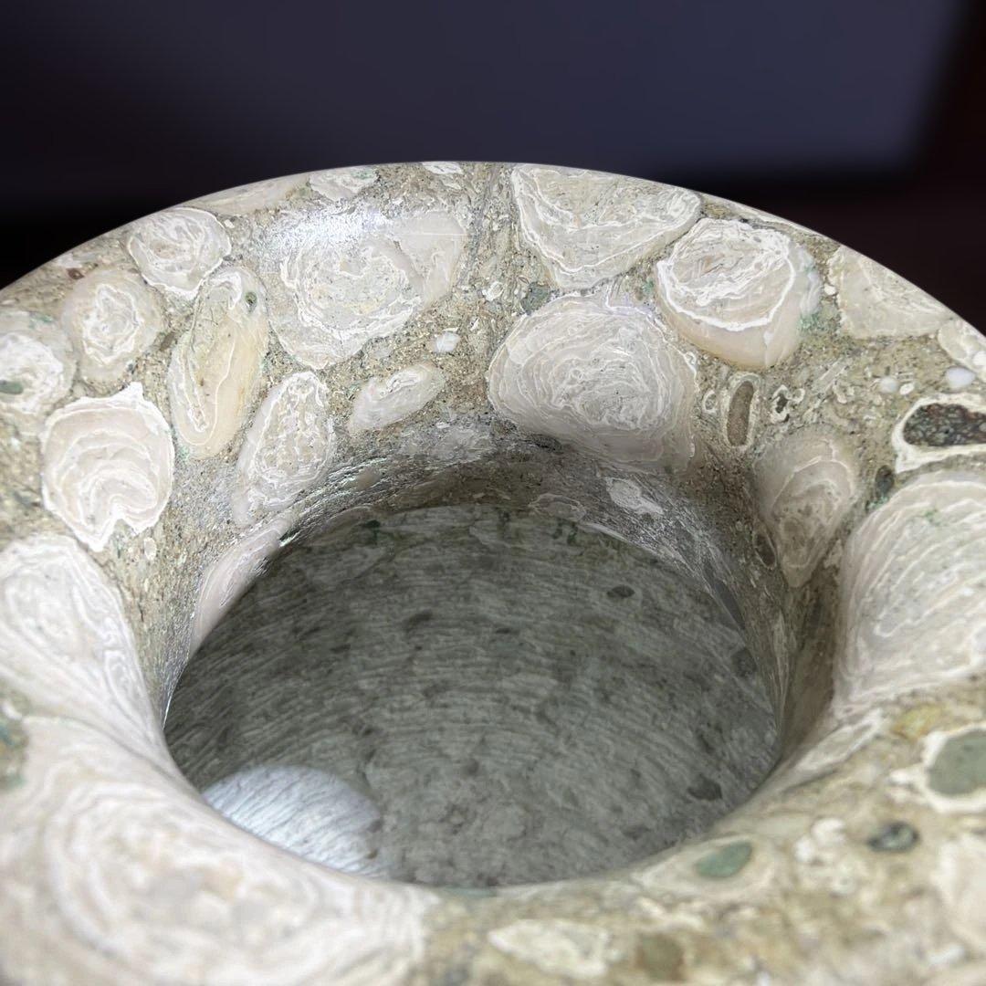 天然石製 花器 花瓶 化石模様 石工芸　什器　オブジェ