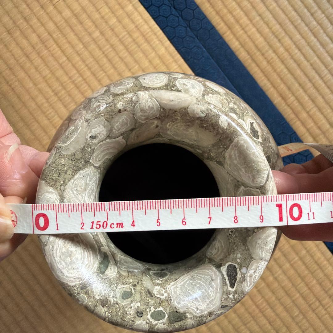 天然石製 花器 花瓶 化石模様 石工芸　什器　オブジェ