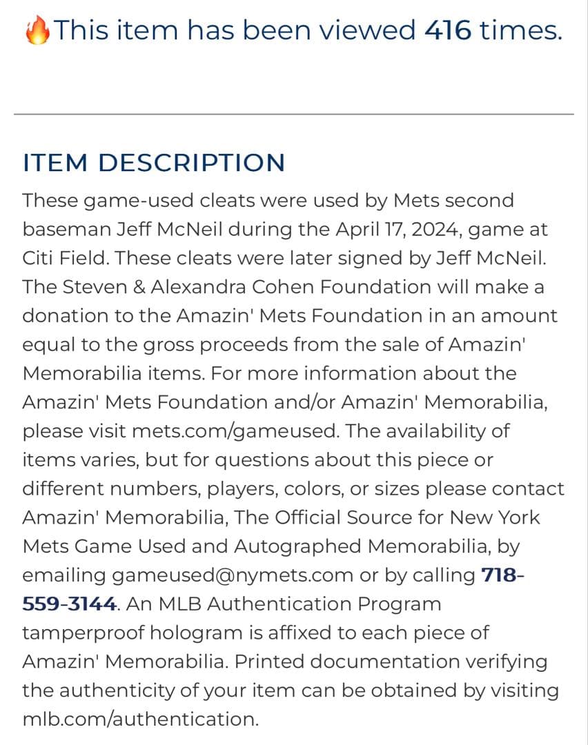 Jeff McNeil ゲーム実使用サイン入りシューズ　MLB