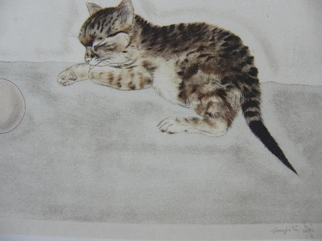 藤田嗣治、【猫十態】、希少な画集より、新品高級額・額装付