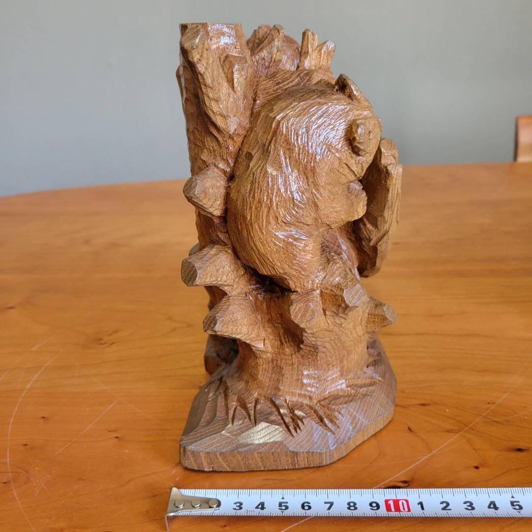 【匿名発送】木彫りの熊　親子熊　木工品　工芸品　置物　熊3体　シャケ　3匹の熊