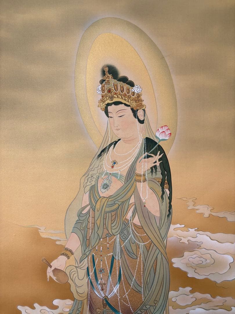 「観音像」　翠峰　掛け軸 掛軸 二重箱　雲上観音　桐共箱二重箱付