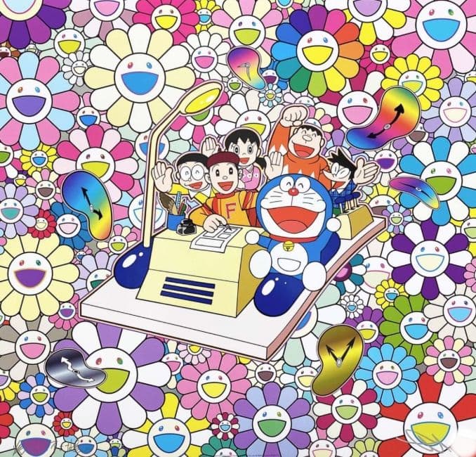 村上隆×ドラえもんコラボエディションサイン入り版画「タイムマシンでレッツゴー」