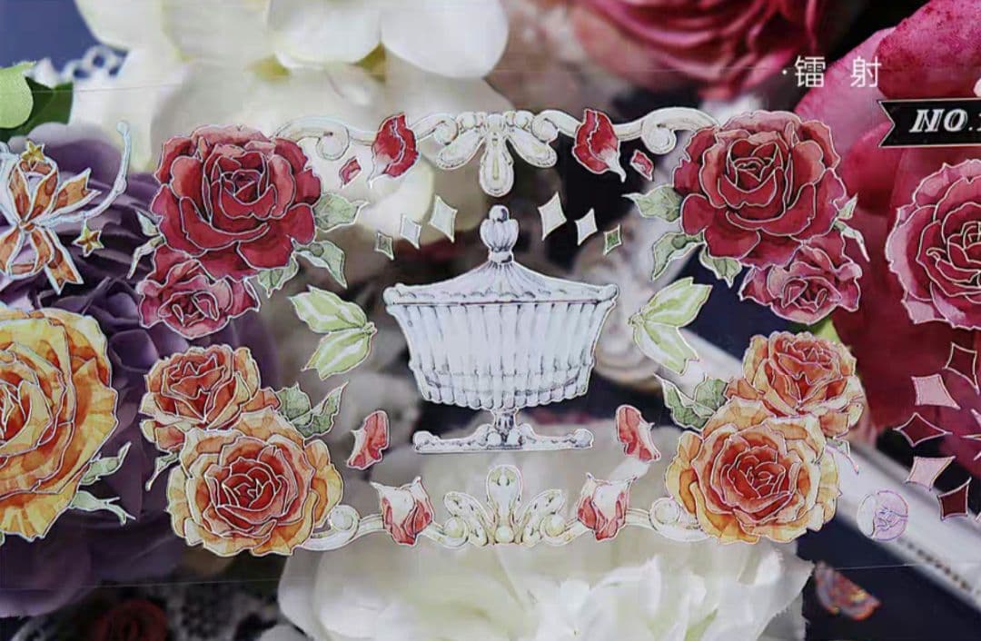 巻売 494★ 海外 マスキングテープ マステ PET 装飾 花 銀ホロ