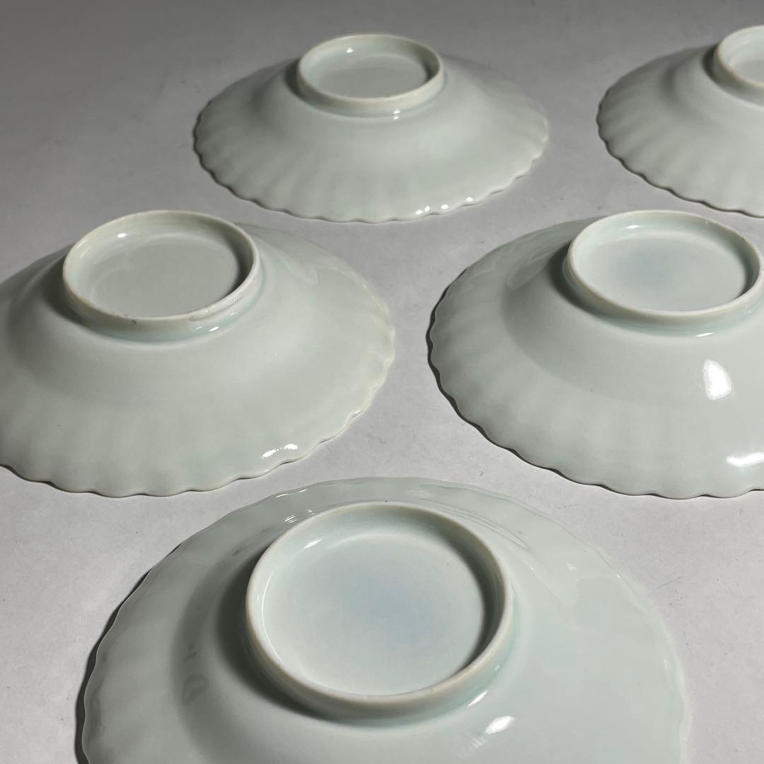 ◆染付菊形輪花皿7枚 花文 小皿中皿 旧家蔵出し品 美品 江戸幕末期〜明治初期◆