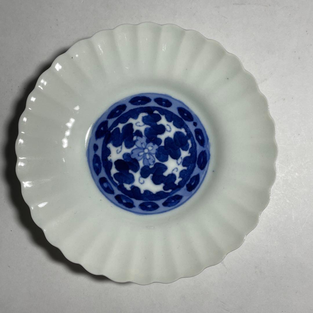 ◆染付菊形輪花皿7枚 花文 小皿中皿 旧家蔵出し品 美品 江戸幕末期〜明治初期◆